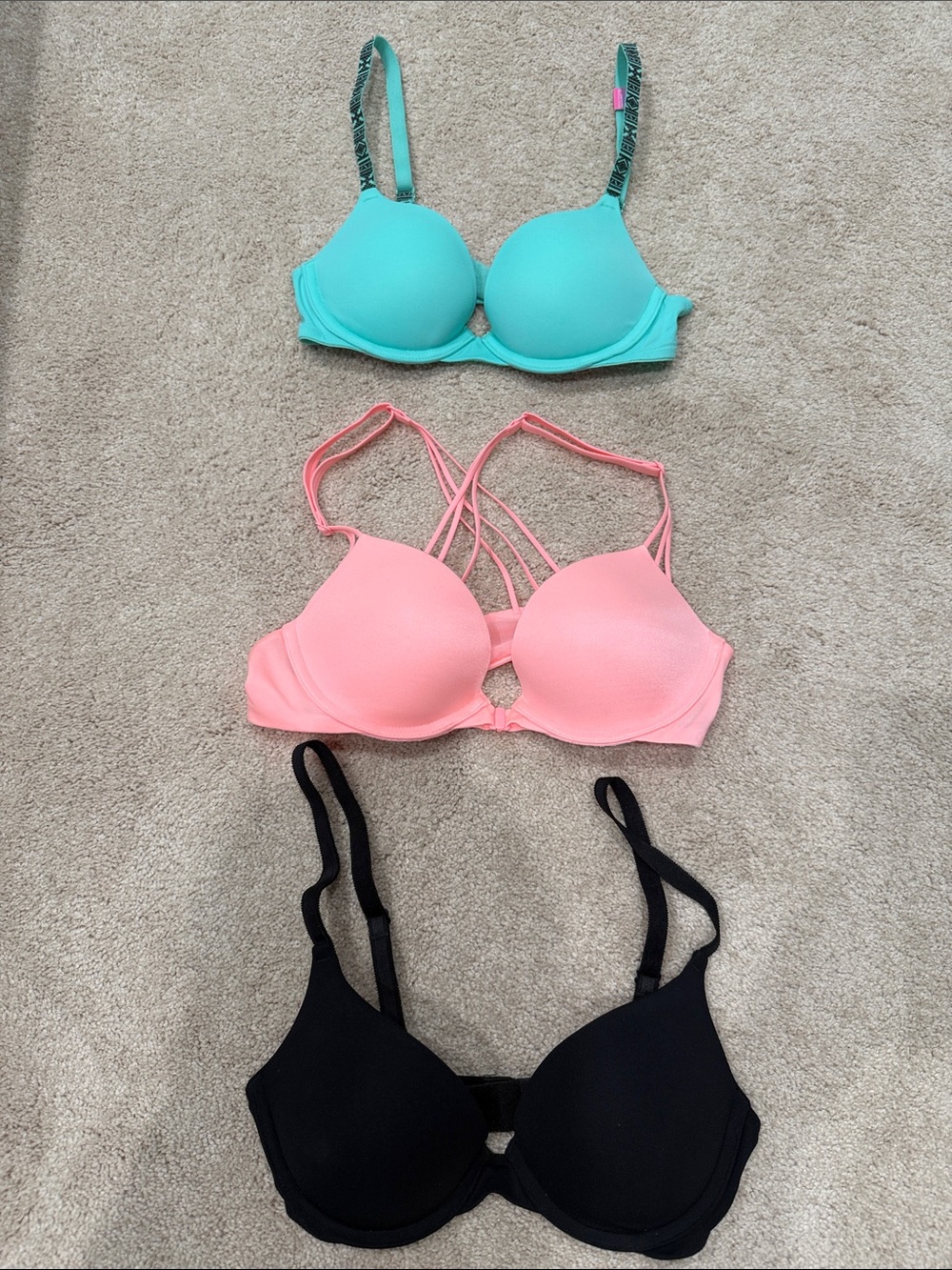 Victoria’s Secret Pink Tee Shirt Bras Push-Up NWT & NWOT Blue Pink Black